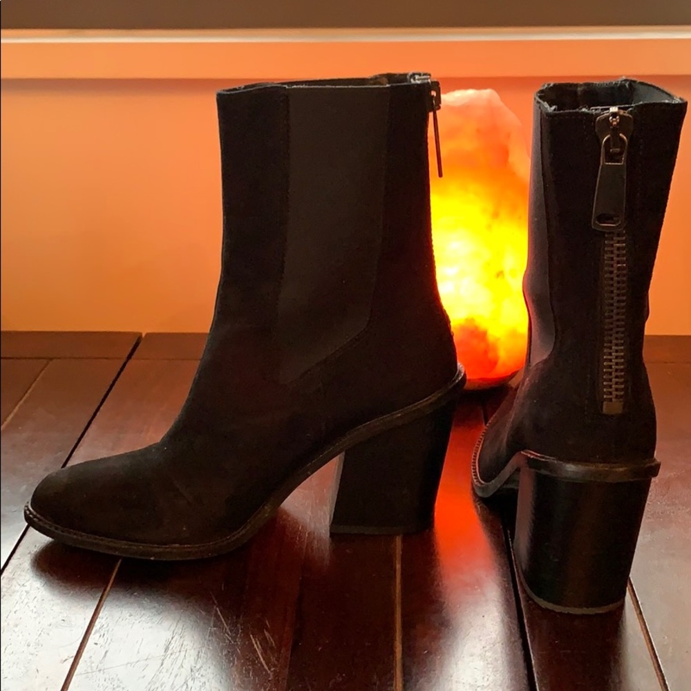 Diesel Black Suede Chunky Heel Booties